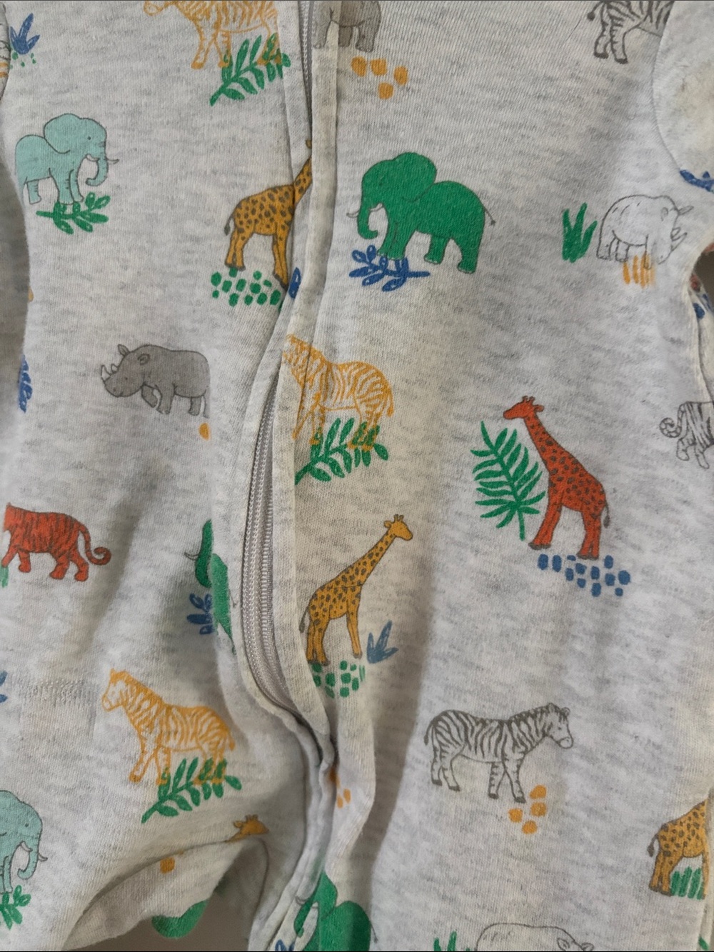 Baby One-Piece Footed Pajamas in Light Gray with Multicolor Safari Animals 3M - Picture 3 of 5